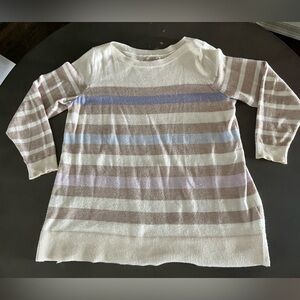 LOFT Women’s Striped Tunic Long Sleeve Sweater with Neutral Tones, size 16/18